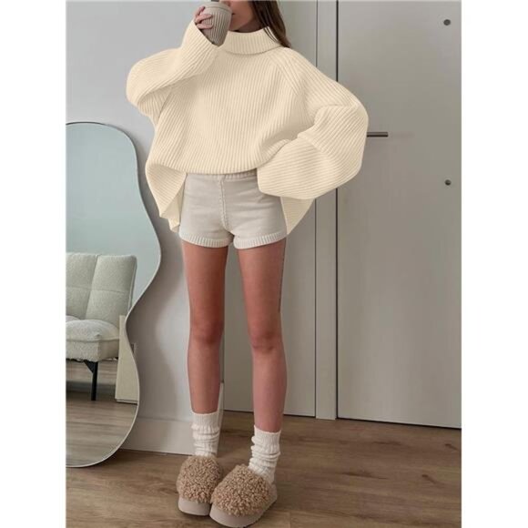 Women's Turtleneck Oversized Chunky Sweater Dress - Picture 4 of 7